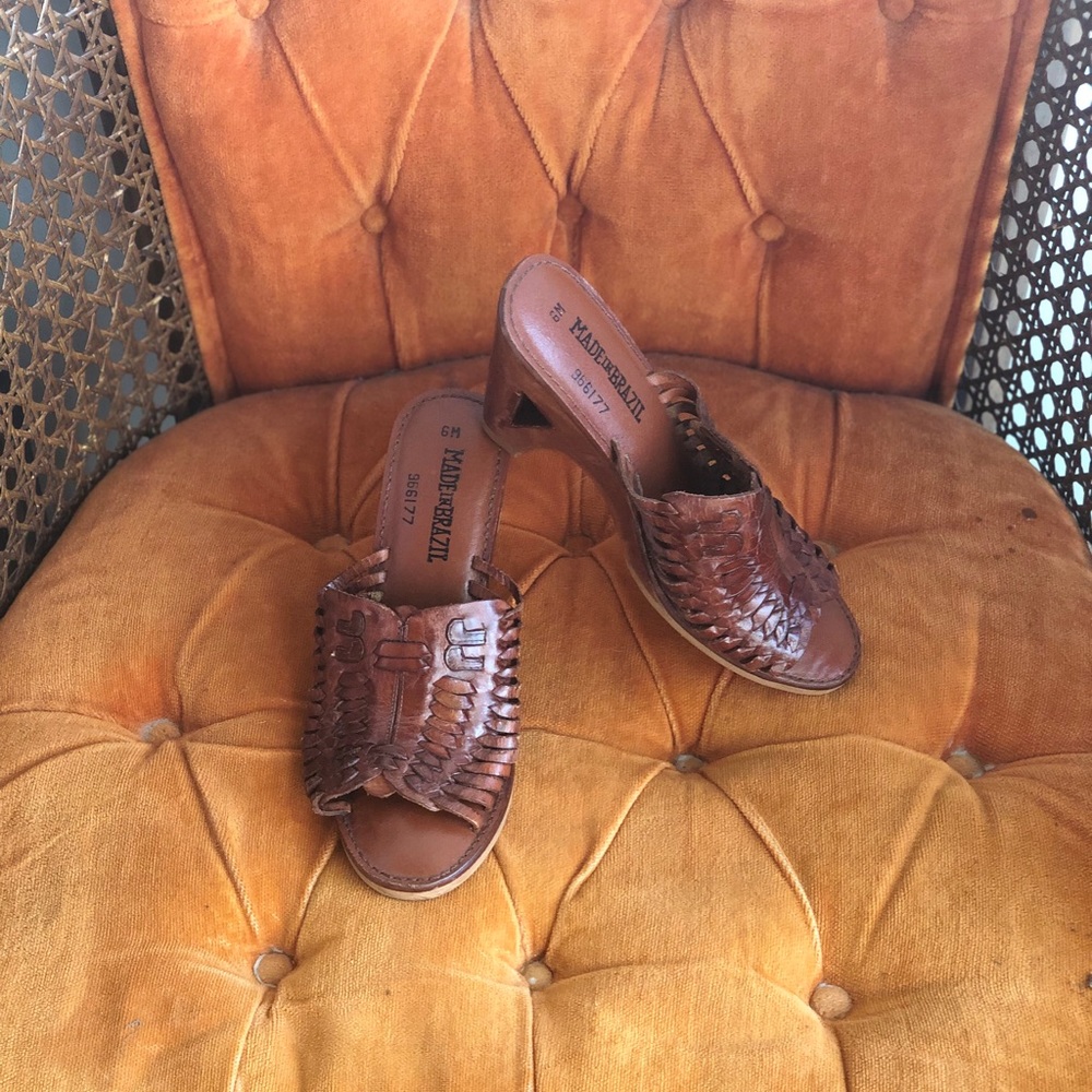 Vtg 70s hippie wooden sandals NEW made in Brazil 6